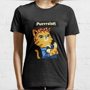 Women’s Purrrsist Cat Rosie Riveter Graphic Tee – Feminist Girl Power Shirt~L